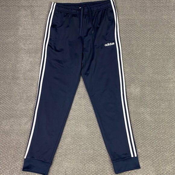 Adidas Essentials 3 Stripe Track Pants Men's Large Blue Tricot Tapered Jogger - Picture 1 of 13